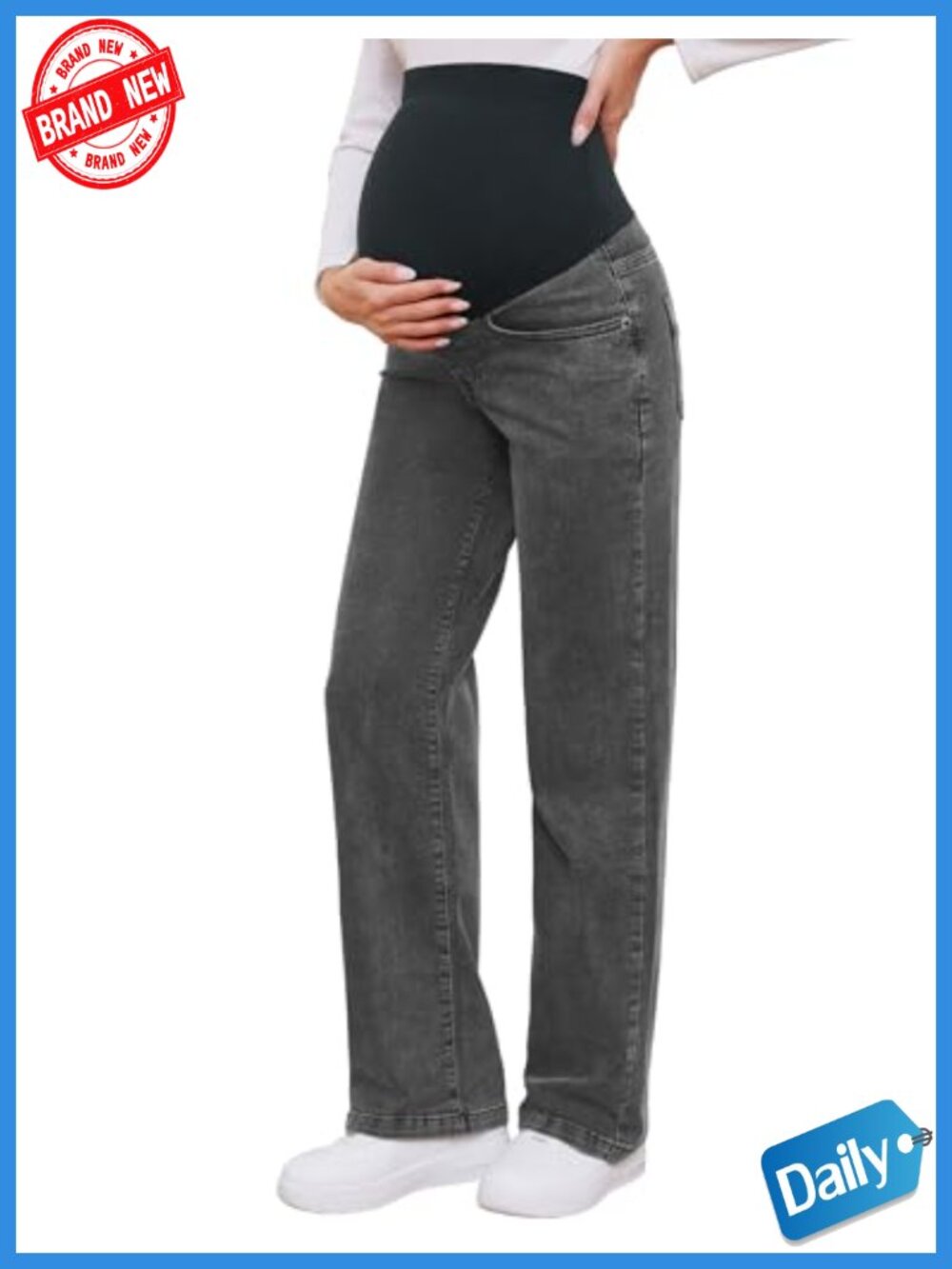 Women's Maternity Jeans Straight Leg Over Belly Denim Pants with Pockets